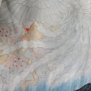 道行 絞り 花鳥丸文様 黒色 正絹 着物コート 和装用 ちりよけ 身丈83cm