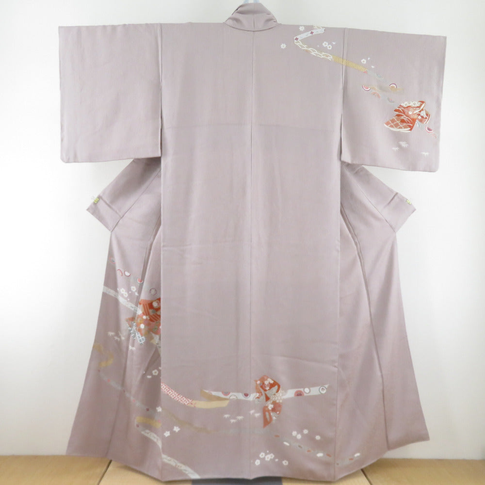 訪問着 箔 刺繍 誰が袖文様 紫色 袷 広衿 正絹 紋なし 仕立て上がり 