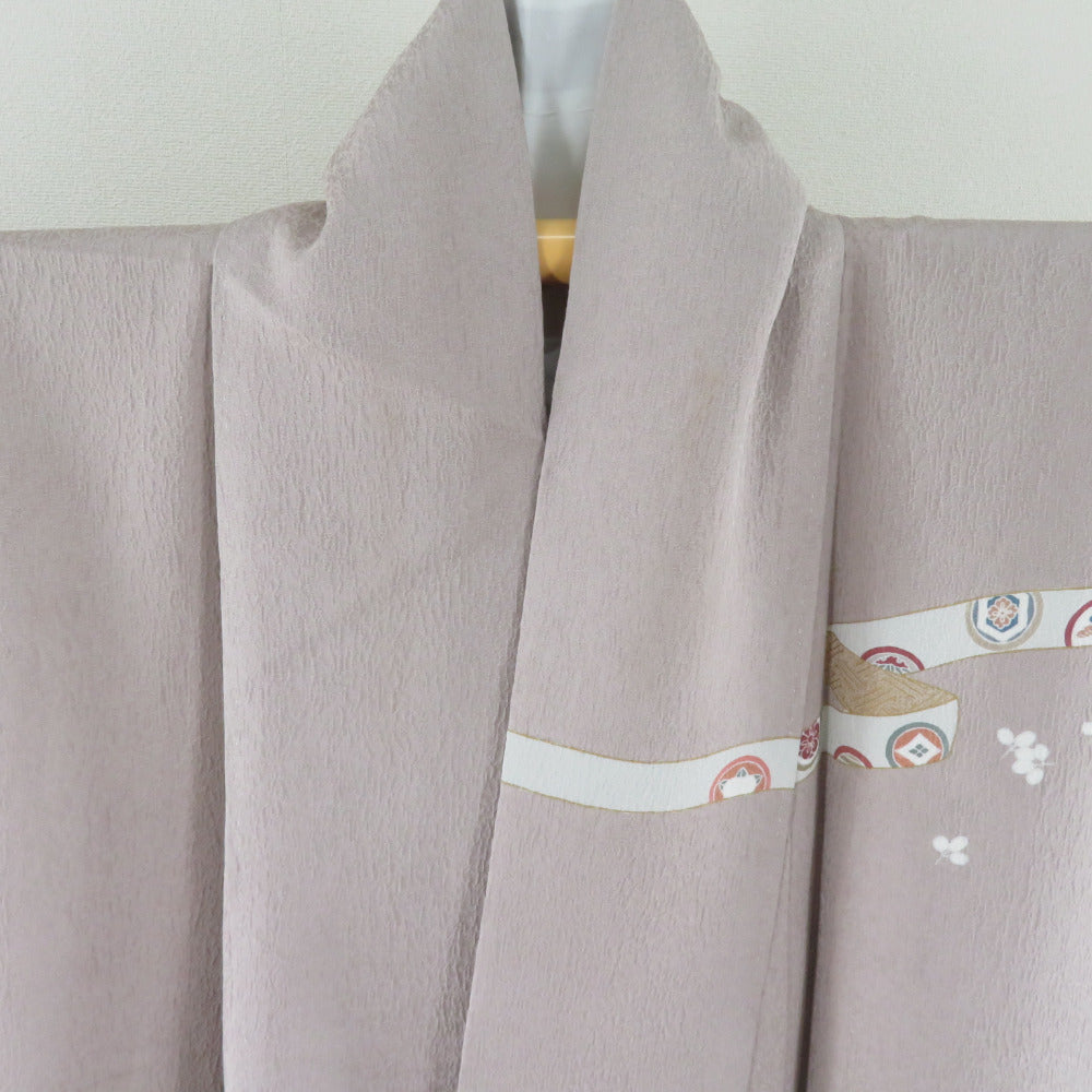 訪問着 箔 刺繍 誰が袖文様 紫色 袷 広衿 正絹 紋なし 仕立て上がり着物 身丈153cm【中古】 訪問着 箔 刺繍 誰が袖文様 紫色 袷 広衿 正絹 紋なし 仕立て上がり