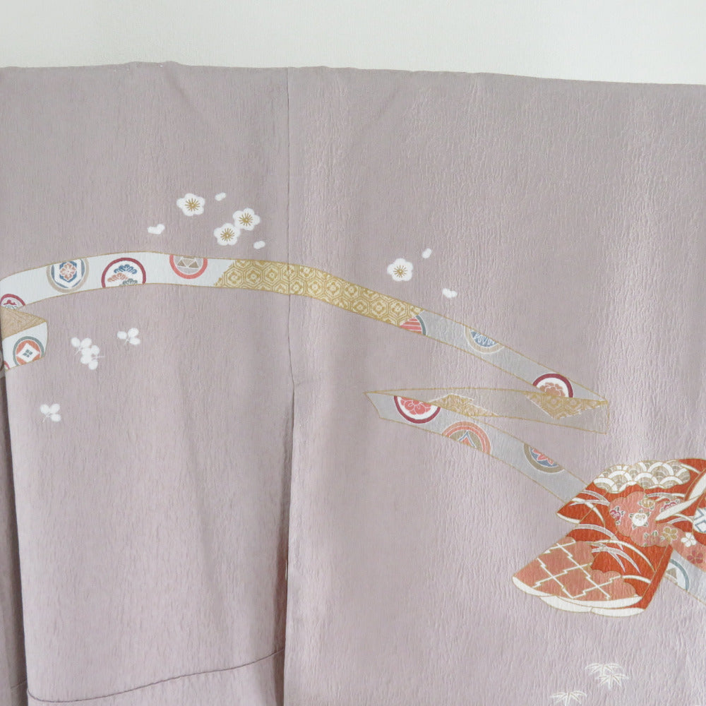 訪問着 箔 刺繍 誰が袖文様 紫色 袷 広衿 正絹 紋なし 仕立て上がり着物 身丈153cm【中古】 訪問着 箔 刺繍 誰が袖文様 紫色 袷 広衿 正絹 紋なし 仕立て上がり