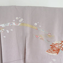Load image into Gallery viewer, 訪問着 箔 刺繍 誰が袖文様 紫色 袷 広衿 正絹 紋なし 仕立て上がり着物 身丈153cm