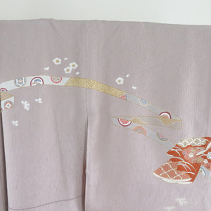 訪問着 箔 刺繍 誰が袖文様 紫色 袷 広衿 正絹 紋なし 仕立て上がり着物 身丈153cm