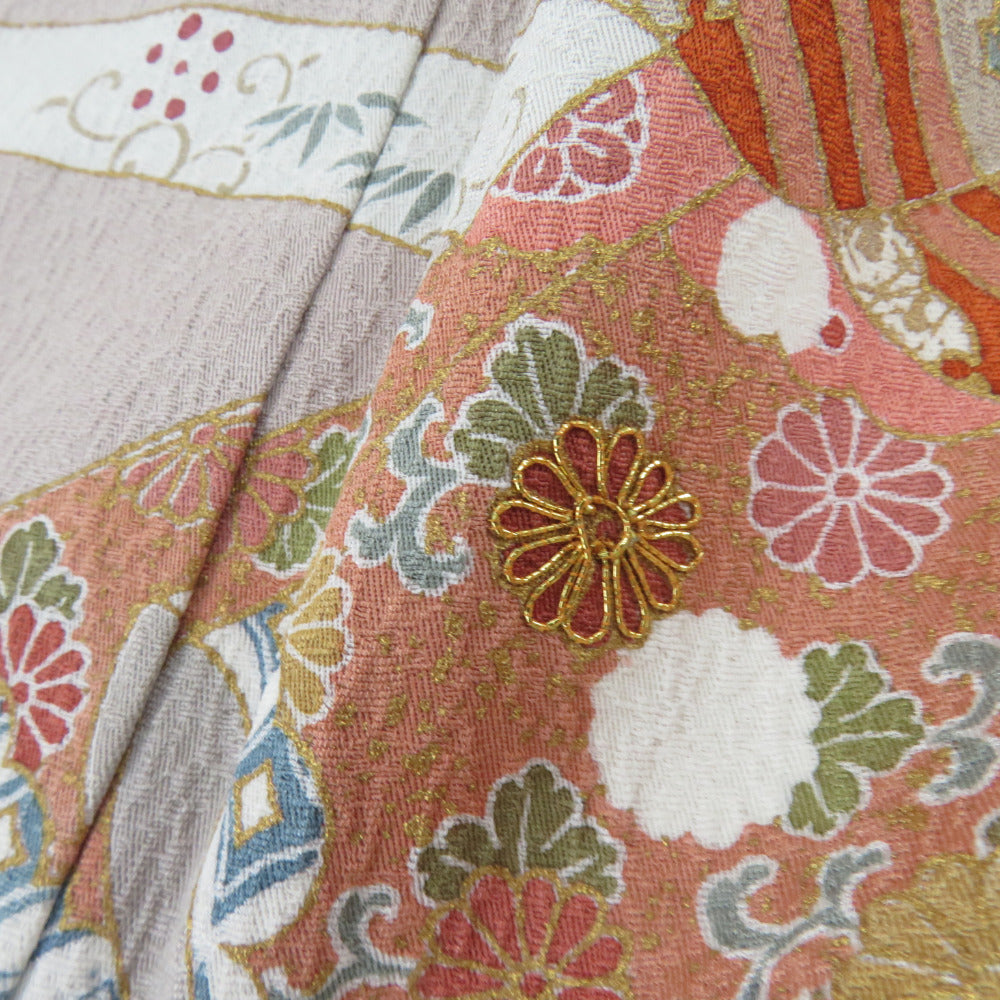 訪問着 箔 刺繍 誰が袖文様 紫色 袷 広衿 正絹 紋なし 仕立て上がり着物 身丈153cm【中古】 訪問着 箔 刺繍 誰が袖文様 紫色 袷 広衿 正絹 紋なし 仕立て上がり