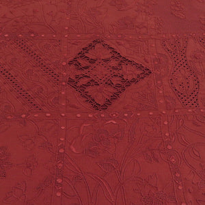 袋帯 格天井文様 蘇州刺繍 赤色 お太鼓柄 正絹 仕立て上がり 着物帯 カジュアル 長さ380cm