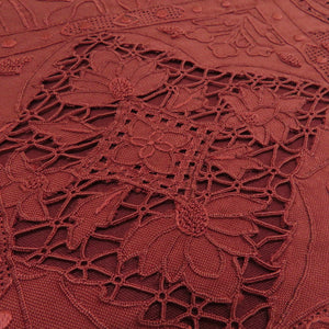 袋帯 格天井文様 蘇州刺繍 赤色 お太鼓柄 正絹 仕立て上がり 着物帯 カジュアル 長さ380cm