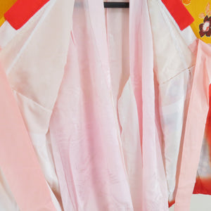子供着物 女の子用 四つ身 襦袢セット 箔 花蝶文様 黄色 アセテート 洗える 袷 フォーマル 子供きもの 女児 七五三 祝着 身丈95cm