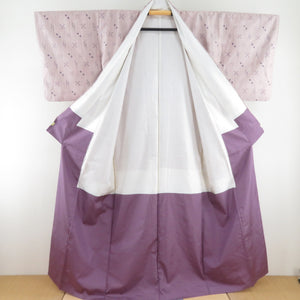 紬 着物 琉球絣 灰紫色 袷 広衿 正絹 カジュアル着物 仕立て上がり 身丈160cm