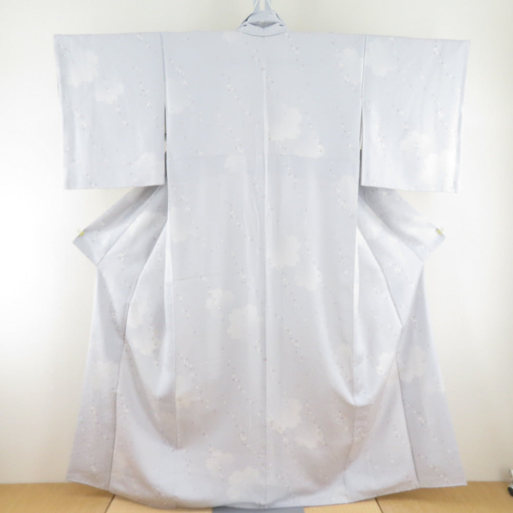 小紋 桜文様 袷 広衿 薄灰色 正絹 仕立て上がり カジュアル着物 身丈