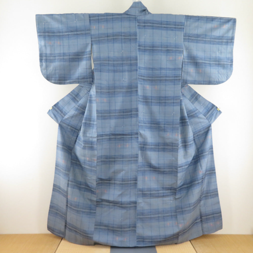 小紋　フルセット　正絹　袷　色無地　しつけ糸付き　落款　水色　G9 kh-muji.jpg