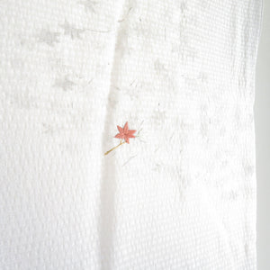 訪問着 刺繍 暈し 紅葉に秋草文様 灰ベージュ色 袷 広衿 正絹 一つ紋 木瓜紋 仕立て上がり着物 身丈159cm