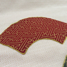 画像をギャラリービューアに読み込む, 名古屋帯 パッチワーク刺繍 扇面文様 金通し ベージュ色 正絹 お太鼓柄 九寸帯 カジュアル 仕立て上がり 長さ360cm