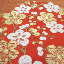 画像をギャラリービューアに読み込む, 河合美術織物 袋帯 花丸文様 桜 菊 梅 赤橙色 金糸 六通柄 正絹 礼装 フォーマル 着物帯 長さ440cm
