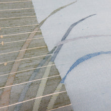 画像をギャラリービューアに読み込む, 袋帯 絲藝苑 上島洋山 すくい織 能州紬 夏用 満月とススキ文様 水色 金糸 銀糸 お太鼓柄 正絹 着物用 長さ464cm