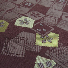 画像をギャラリービューアに読み込む, 京袋帯 色紙に桜文様 ポリエステル 洗える 六通柄 紫色 カジュアル 仕立て上がり 長さ380cm