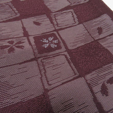 画像をギャラリービューアに読み込む, 京袋帯 色紙に桜文様 ポリエステル 洗える 六通柄 紫色 カジュアル 仕立て上がり 長さ380cm