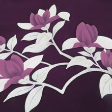 画像をギャラリービューアに読み込む, 名古屋帯 正絹 塩瀬 木蓮文様 お太鼓柄 九寸帯 紫色 カジュアル 仕立て上がり 着物帯 長さ357cm