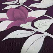 画像をギャラリービューアに読み込む, 名古屋帯 正絹 塩瀬 木蓮文様 お太鼓柄 九寸帯 紫色 カジュアル 仕立て上がり 着物帯 長さ357cm