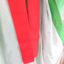 画像をギャラリービューアに読み込む, 子供着物 女の子用 二尺袖着物 着物・襦袢・帯セット オレンジ グリーン 蝶々文様 正絹 ジュニア 伊達衿付 13才向き 発表会 身丈145cm