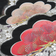 画像をギャラリービューアに読み込む, 袋帯 振袖用 守太郎これくしょん 松竹梅文様 黒色 銀糸 六通柄 正絹 仕立て上がり 着物帯 長さ432cm