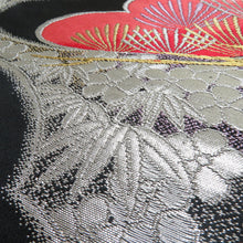 画像をギャラリービューアに読み込む, 袋帯 振袖用 守太郎これくしょん 松竹梅文様 黒色 銀糸 六通柄 正絹 仕立て上がり 着物帯 長さ432cm