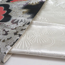 画像をギャラリービューアに読み込む, 袋帯 振袖用 守太郎これくしょん 松竹梅文様 黒色 銀糸 六通柄 正絹 仕立て上がり 着物帯 長さ432cm