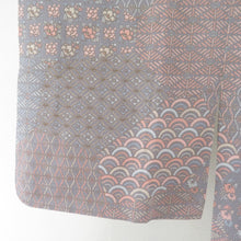 画像をギャラリービューアに読み込む, 道行 縮緬 裂取り小紋文様 灰色 正絹 着物コート 和装用 ちりよけ 身丈95cm