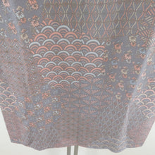 画像をギャラリービューアに読み込む, 道行 縮緬 裂取り小紋文様 灰色 正絹 着物コート 和装用 ちりよけ 身丈95cm
