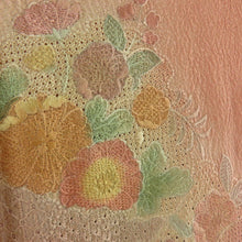 画像をギャラリービューアに読み込む, 道行 汕頭刺繍 雪輪に花文様 橙茶色 正絹 着物コート 和装用 ちりよけ 身丈81cm