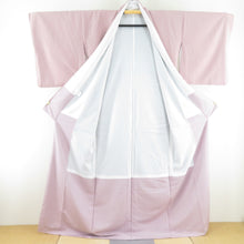 画像をギャラリービューアに読み込む, 色無地 袷 広衿 桃紫色 洗える ポリエステル 一つ紋 桔梗紋 カジュアル 仕立て上がり着物 身丈163cm