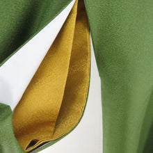 Load image into Gallery viewer, 色無地 袷 広衿 緑色 洗える ポリエステル 紋なし カジュアル 仕立て上がり着物 身丈164cm