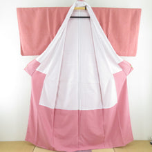 画像をギャラリービューアに読み込む, 色無地 袷 広衿 赤桃色 桐に橘地紋 洗える ポリエステル 紋なし カジュアル 仕立て上がり着物 身丈159cm