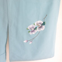 画像をギャラリービューアに読み込む, 付下げ 胡蝶蘭柄 青色 単衣 広衿 ポリエステル 洗える着物 紋なし 仕立て上がり 身丈166cm