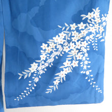 画像をギャラリービューアに読み込む, 付下げ 藤柄 青色 袷 広衿 ポリエステル 洗える着物 紋なし 仕立て上がり 身丈163cm