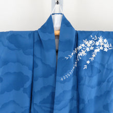 画像をギャラリービューアに読み込む, 付下げ 藤柄 青色 袷 広衿 ポリエステル 洗える着物 紋なし 仕立て上がり 身丈163cm