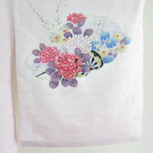 Load image into Gallery viewer, 付下げ 花車柄 桃色 袷 広衿 ポリエステル 洗える着物 紋なし 仕立て上がり 身丈163cm