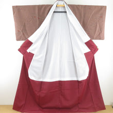 画像をギャラリービューアに読み込む, 小紋 芝草に蝶々 茶色 袷 広衿 ポリエステル 洗える着物 仕立て上がり カジュアル 身丈163cm