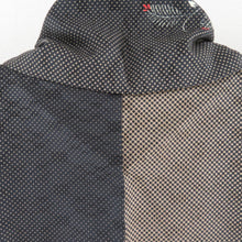 画像をギャラリービューアに読み込む, 小紋 ドットに市松 松柄 黒色 薄茶色 袷 広衿 ポリエステル 洗える着物 仕立て上がり カジュアル 身丈160cm