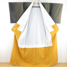 画像をギャラリービューアに読み込む, 小紋 ドットに市松 松柄 黒色 薄茶色 袷 広衿 ポリエステル 洗える着物 仕立て上がり カジュアル 身丈160cm