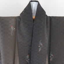 画像をギャラリービューアに読み込む, 小紋 ドットに市松 松柄 黒色 薄茶色 袷 広衿 ポリエステル 洗える着物 仕立て上がり カジュアル 身丈160cm