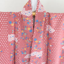 画像をギャラリービューアに読み込む, 小紋 梅に紅葉柄 薄赤色 袷 広衿 ポリエステル 洗える着物 仕立て上がり カジュアル 身丈164cm