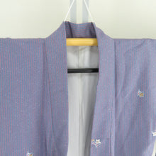 Load image into Gallery viewer, 小紋 縞に花柄 紫色 袷 バチ衿 ポリエステル 洗える着物 仕立て上がり カジュアル 身丈162cm