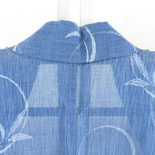 画像をギャラリービューアに読み込む, 夏着物 本麻 小千谷ちぢみ 単衣 青色 丸に笹文様 カジュアル 夏物 盛夏 浴衣 仕立て上がり 身丈153cm