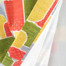 画像をギャラリービューアに読み込む, 紬 着物 幾何学文様 袷 バチ衿 多色 正絹 カジュアル着物 仕立て上がり 身丈155cm