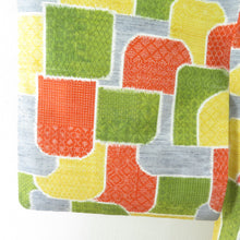 画像をギャラリービューアに読み込む, 紬 着物 幾何学文様 袷 バチ衿 多色 正絹 カジュアル着物 仕立て上がり 身丈155cm