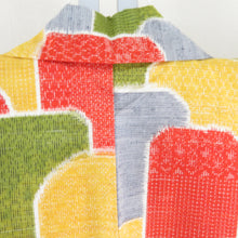 画像をギャラリービューアに読み込む, 紬 着物 幾何学文様 袷 バチ衿 多色 正絹 カジュアル着物 仕立て上がり 身丈155cm