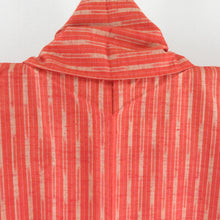 画像をギャラリービューアに読み込む, 紬 着物 単衣 縦縞 広衿 橙色 正絹 カジュアル着物 仕立て上がり 身丈161cm