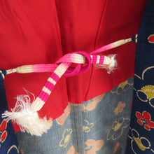 画像をギャラリービューアに読み込む, ウール着物 アンサンブル 羽織セット 梅柄 単衣 青色 バチ衿 カジュアルきもの 仕立て上がり 身丈169cm