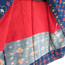 画像をギャラリービューアに読み込む, ウール着物 アンサンブル 羽織セット 梅柄 単衣 青色 バチ衿 カジュアルきもの 仕立て上がり 身丈169cm