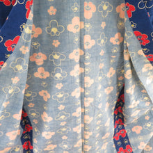 画像をギャラリービューアに読み込む, ウール着物 アンサンブル 羽織セット 梅柄 単衣 青色 バチ衿 カジュアルきもの 仕立て上がり 身丈169cm