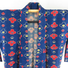 画像をギャラリービューアに読み込む, ウール着物 アンサンブル 羽織セット 梅柄 単衣 青色 バチ衿 カジュアルきもの 仕立て上がり 身丈169cm